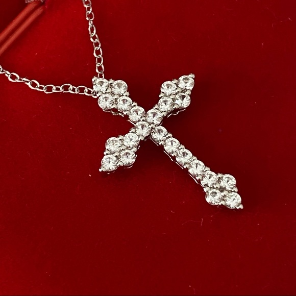 14k white gold over 925 white lab sapphires Cross necklace - Picture 10 of 16